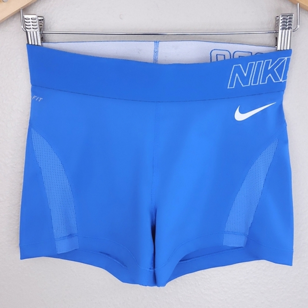 Nike Pro Women's Blue Athletic Shorts with White Swoosh size medium